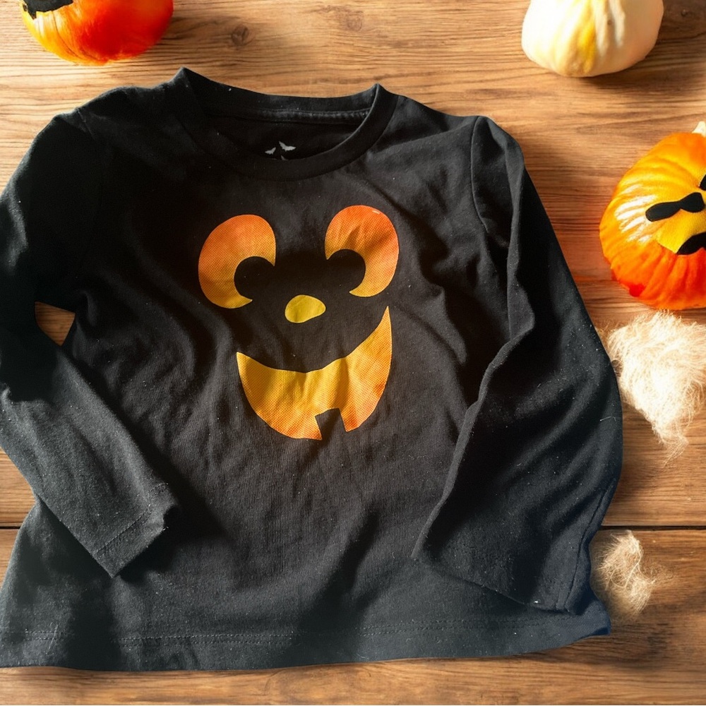 Kids Black Halloween Pumpkin Tee - Size 2T